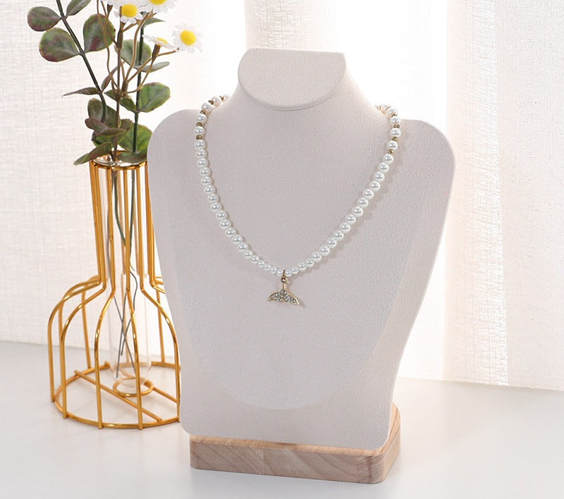 Velvet Necklace Display Stand with Solid Wood Base - Image 6