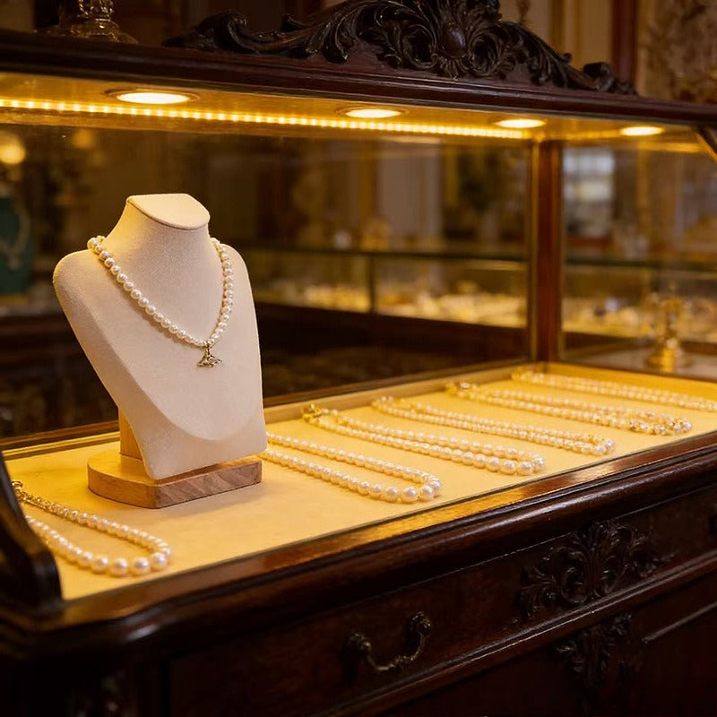 Velvet Necklace Display Stand with Solid Wood Base - Image 3