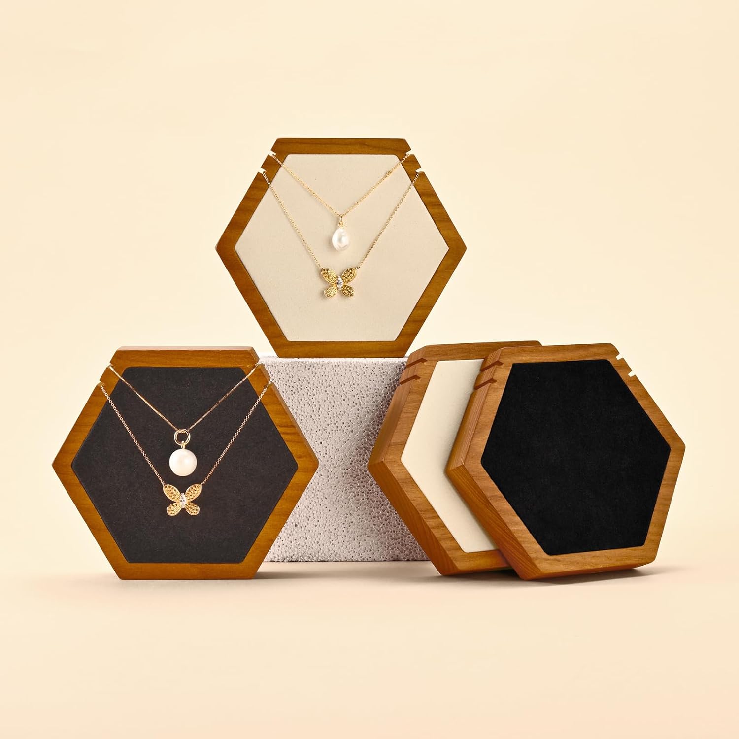 Solid Wood Hexagonal Necklace Stand - Image 2