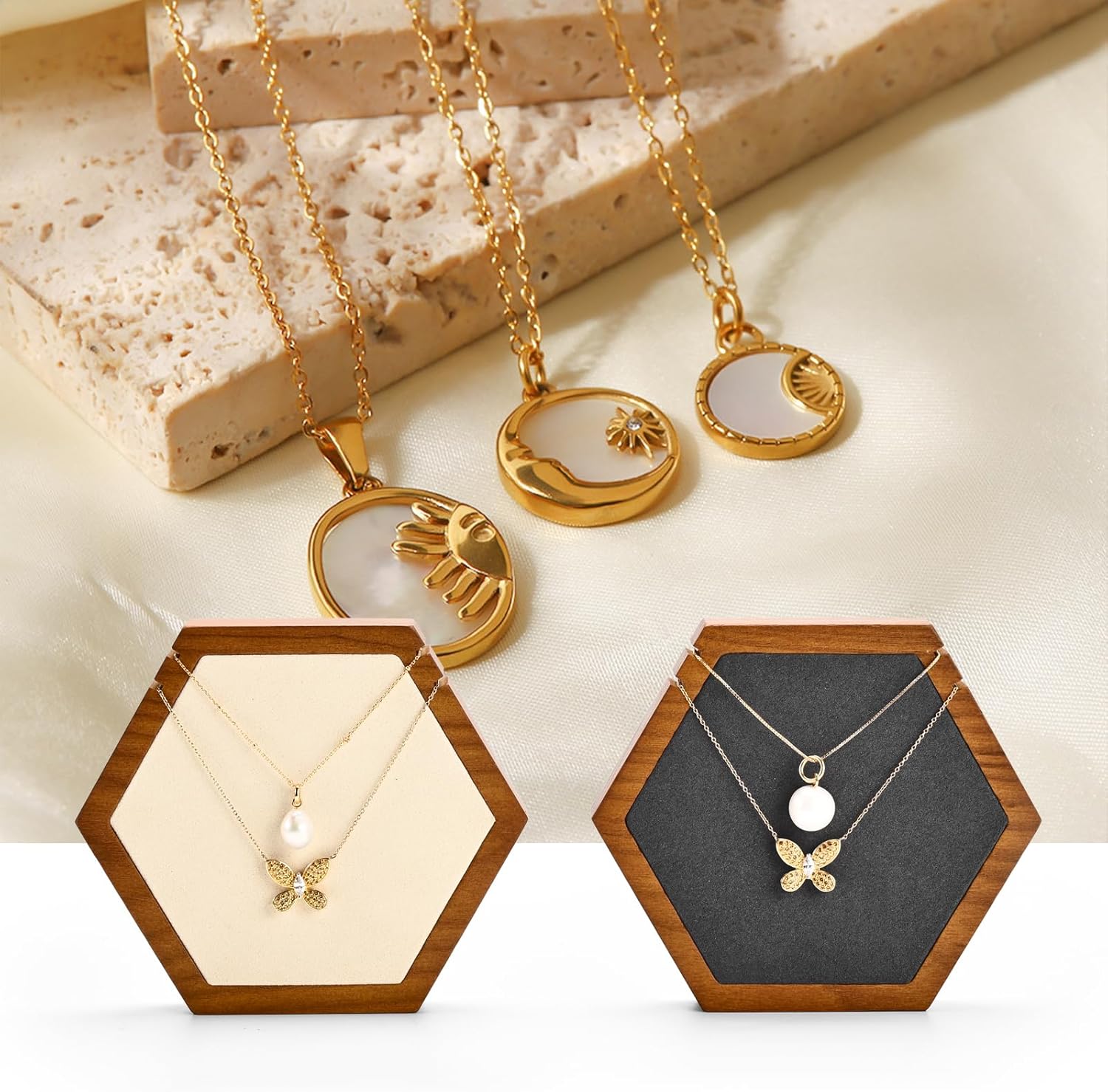 Solid Wood Hexagonal Necklace Stand - Image 4