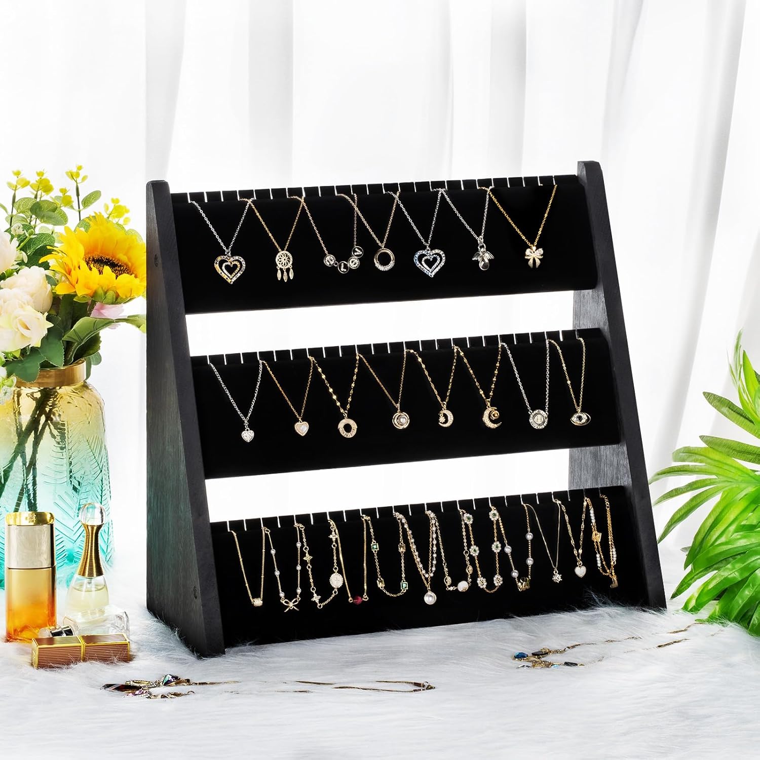 3-Tier Velvet Jewelry Organizer & Display Stand - Image 2