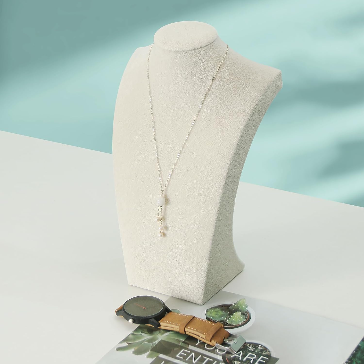 Beige Velvet Necklace & Jewelry Display Stand - Image 2