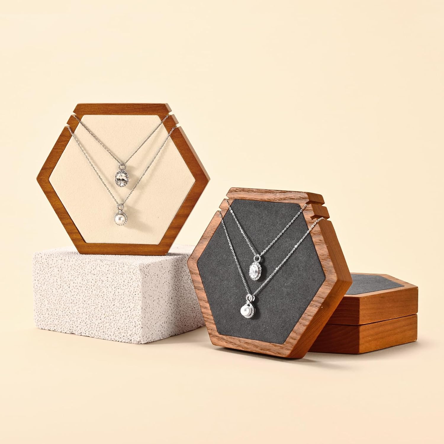Solid Wood Hexagonal Necklace Stand - Image 3