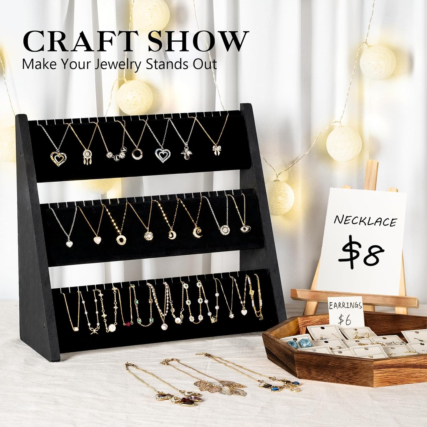 3-Tier Velvet Jewelry Organizer & Display Stand - Image 5